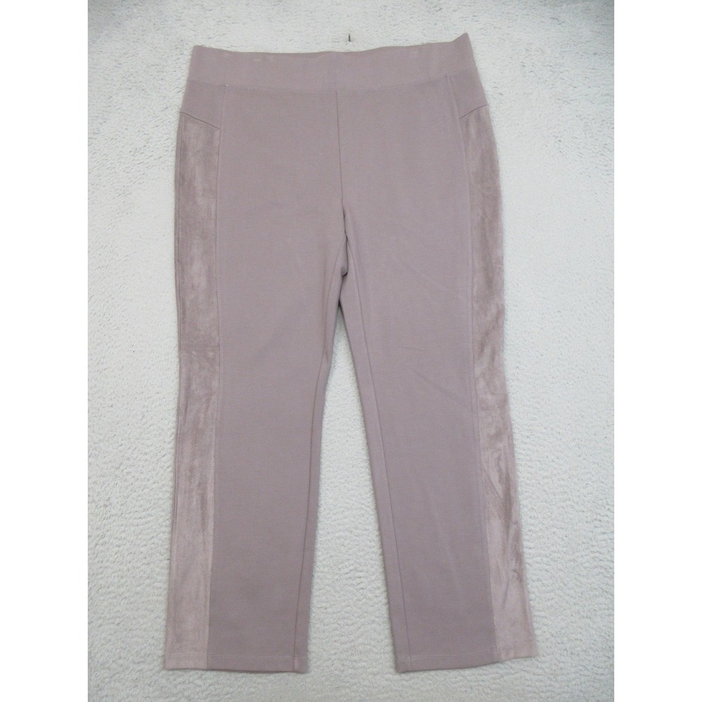 LOGO Lori Goldstein Legging Women 2X Mauve Ponte Ankle Faux Suede Panels Pull On